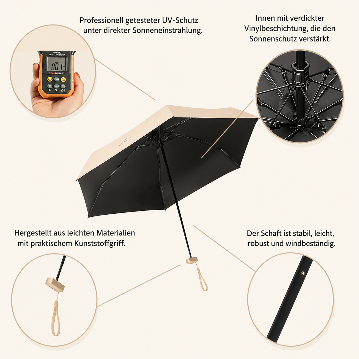 SOMMERLIEB Mini-Taschenschirm – UV-Schutz, faltbar für Sonne & Regen