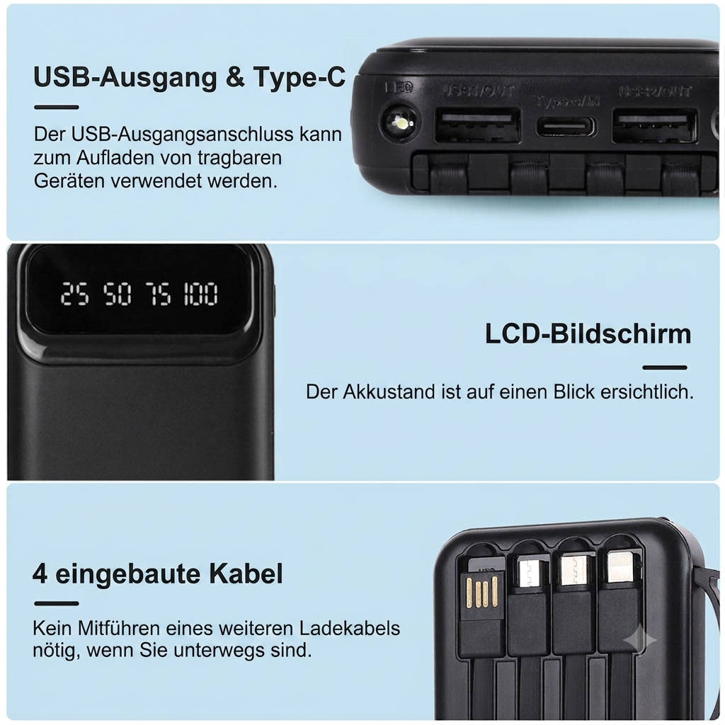 Premium Powerbank Schwarz – Lädt 5 Geräte gleichzeitig