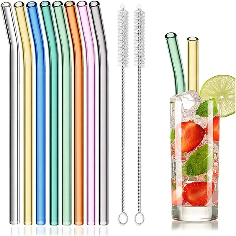 Glasstrohhalme 8er-Set – wiederverwendbare Trinkhalme für Sommer-Drinks & Cocktails