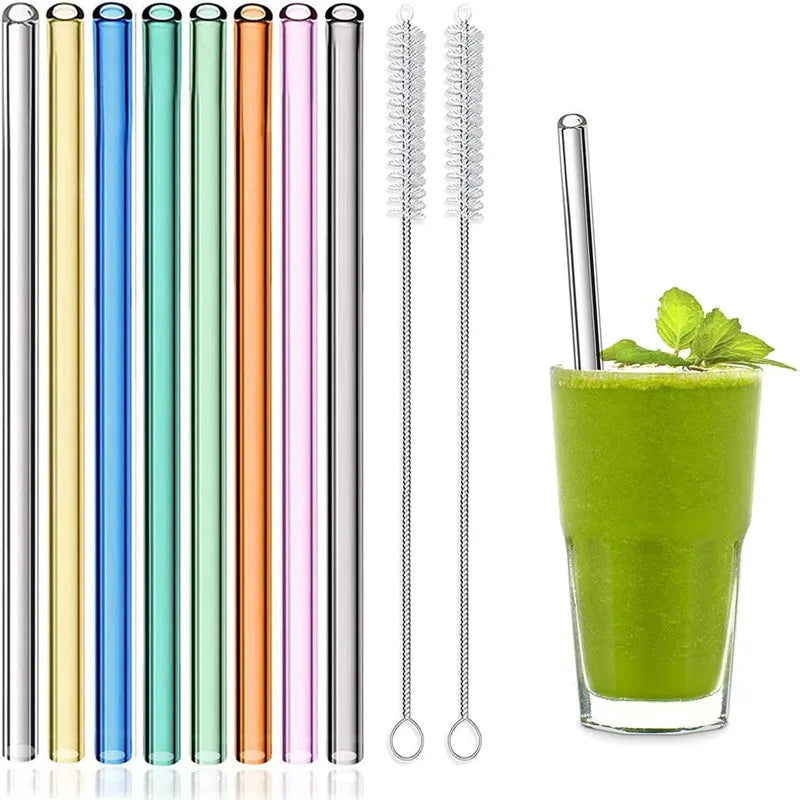Glasstrohhalme 8er-Set – wiederverwendbare Trinkhalme für Sommer-Drinks & Cocktails